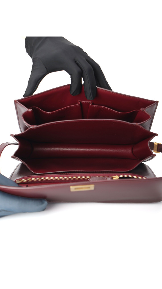 Celine Classic Box Bag i burgundy kalveskinn