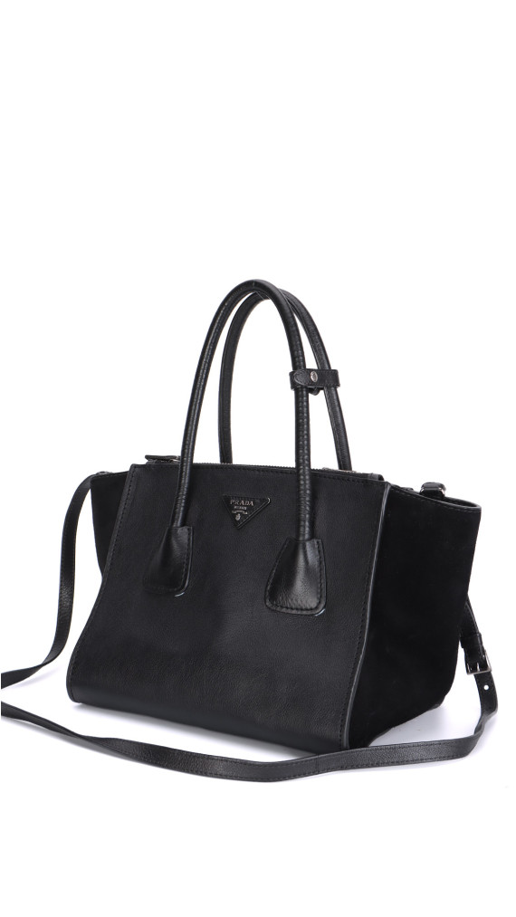 Prada Glace Calf Twin Pocket Tote Bag - Black