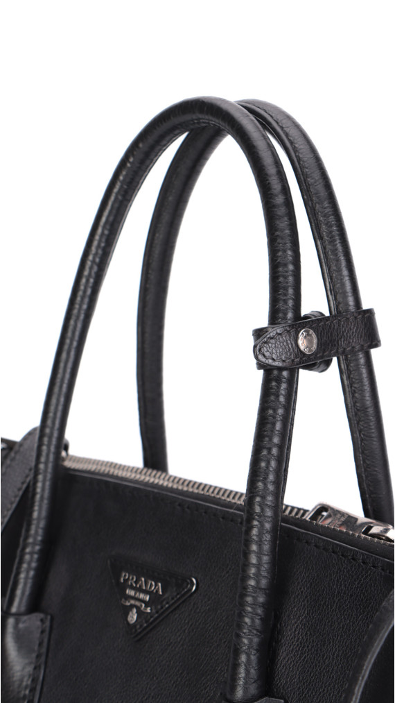 Prada Glace Calf Twin Pocket Tote Bag - Black