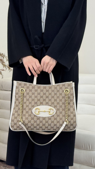Gucci Horsebit Chain Tote Bag - Brown GG Canvas