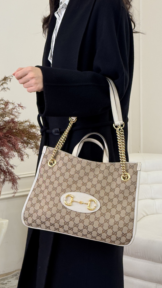 Gucci Horsebit Chain Tote Bag - Brown GG Canvas