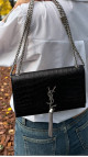 Saint Laurent Kate Tassel Bag Black Croc Embossed Leather