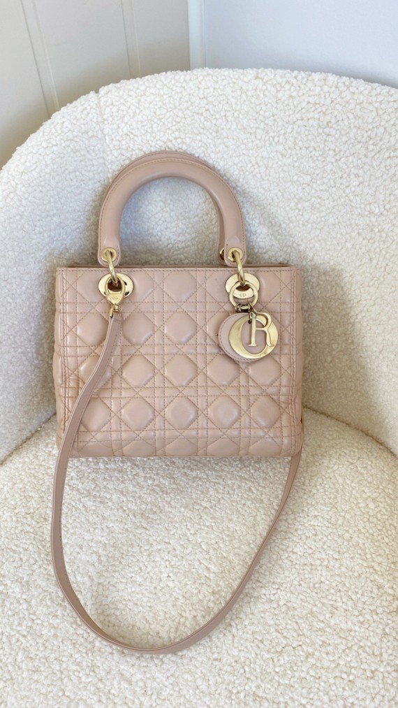 Lady Dior Medium Rose Beige m. GHW